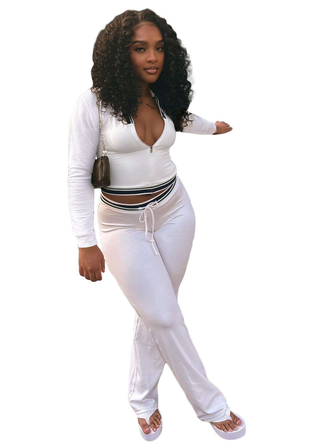 Women's Collar-Style Half-Zip Top And Wide-Leg Pants Casual Sports Two-Piece Set