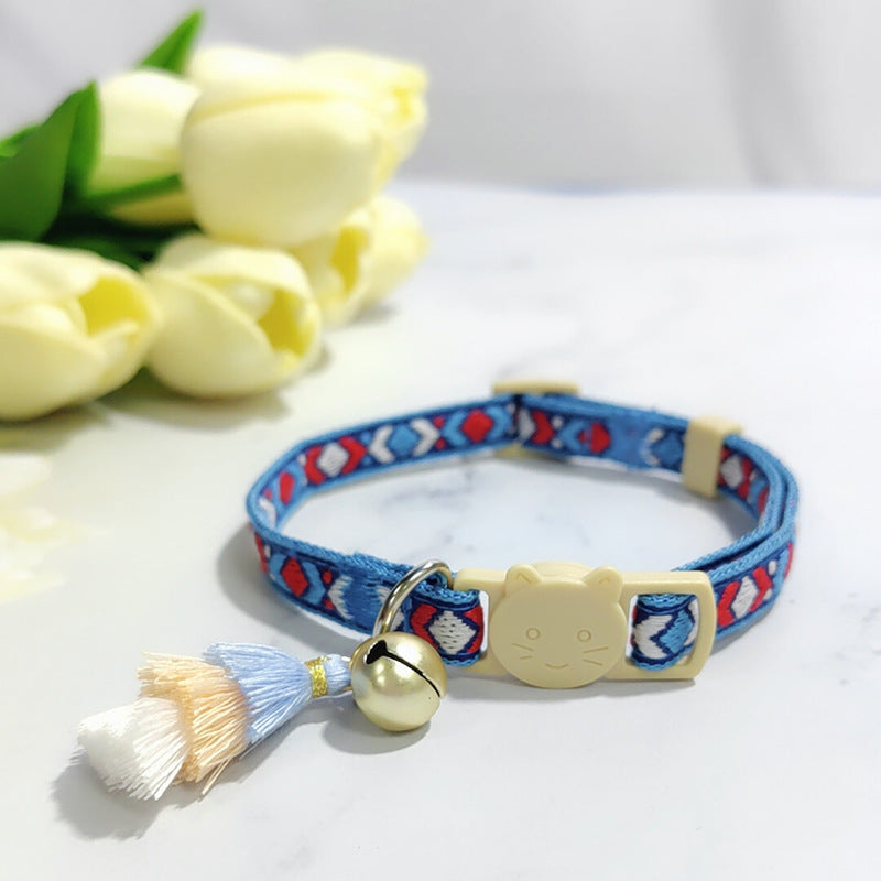 Anti-suffocation Safety Buckle Cat Collar Tassel Bell Adjustable Anchor Chain Rope