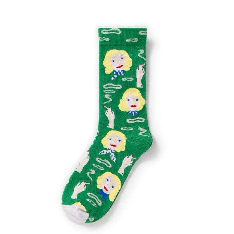 Retro Trendy Autumn And Winter Abstract Art Socks Europe And America Creative Combed Cotton