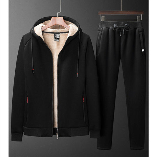 Lamb Fleece Hooded Coat Fleece Thickened Warm Men's Large Casual Sports Cover