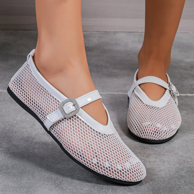 Round Head Rhinestone Buckle Mesh Hollow Out Women's Buckle