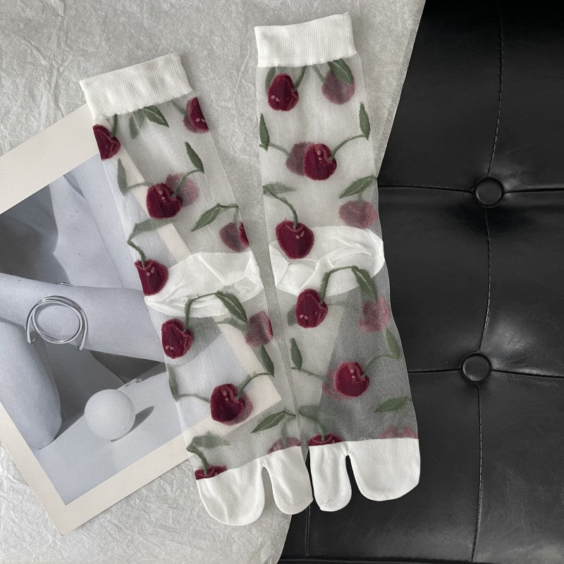 Cherry Jacquard Summer Cute Wild Thin Socks Stockings