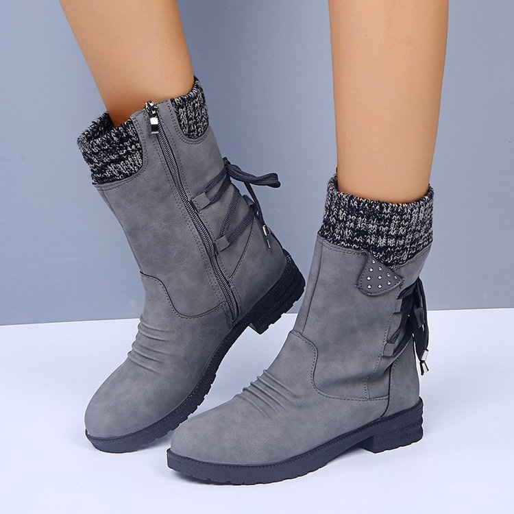 Rubber square heel side zip mid-heel mid-heel boots