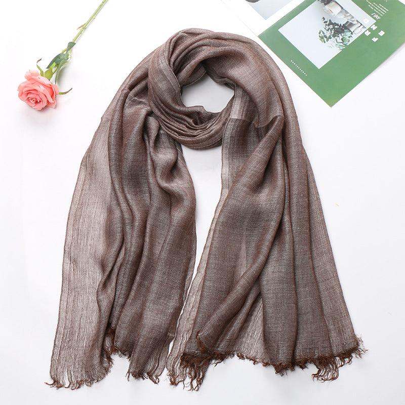 Popular Cotton And Linen Tie-dye Monochrome Women's Pleated Breathable Scarf