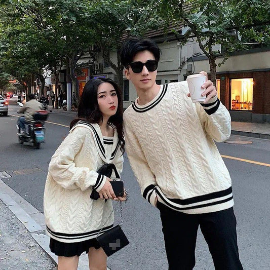 Versatile Color-blocking Ins Japanese-style Preppy Fashion Pullover Top