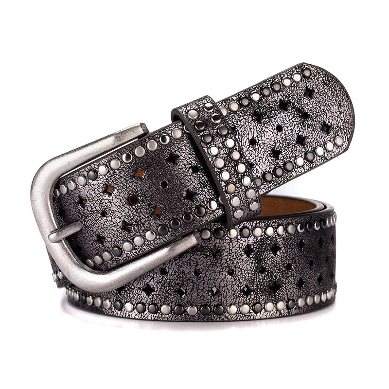 Rhinestone Rivet Alloy Pin Bucklea Fshion Casual With Jeans Belt
