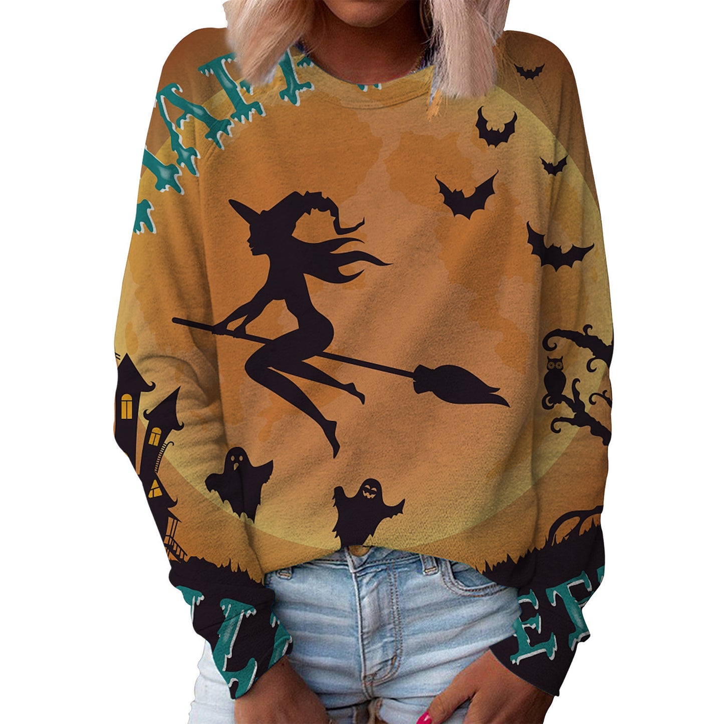 Jul Dame Top Halloween Hoveddel Printet Rund Hals