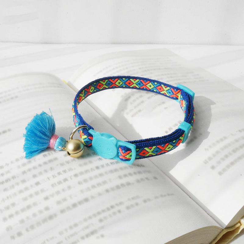 Anti-suffocation Safety Buckle Cat Collar Tassel Bell Adjustable Anchor Chain Rope
