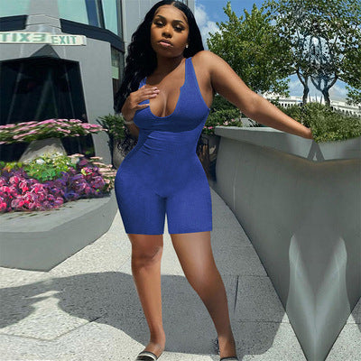 Women's American Sports Vest Knit Pit Short Jumpsuit