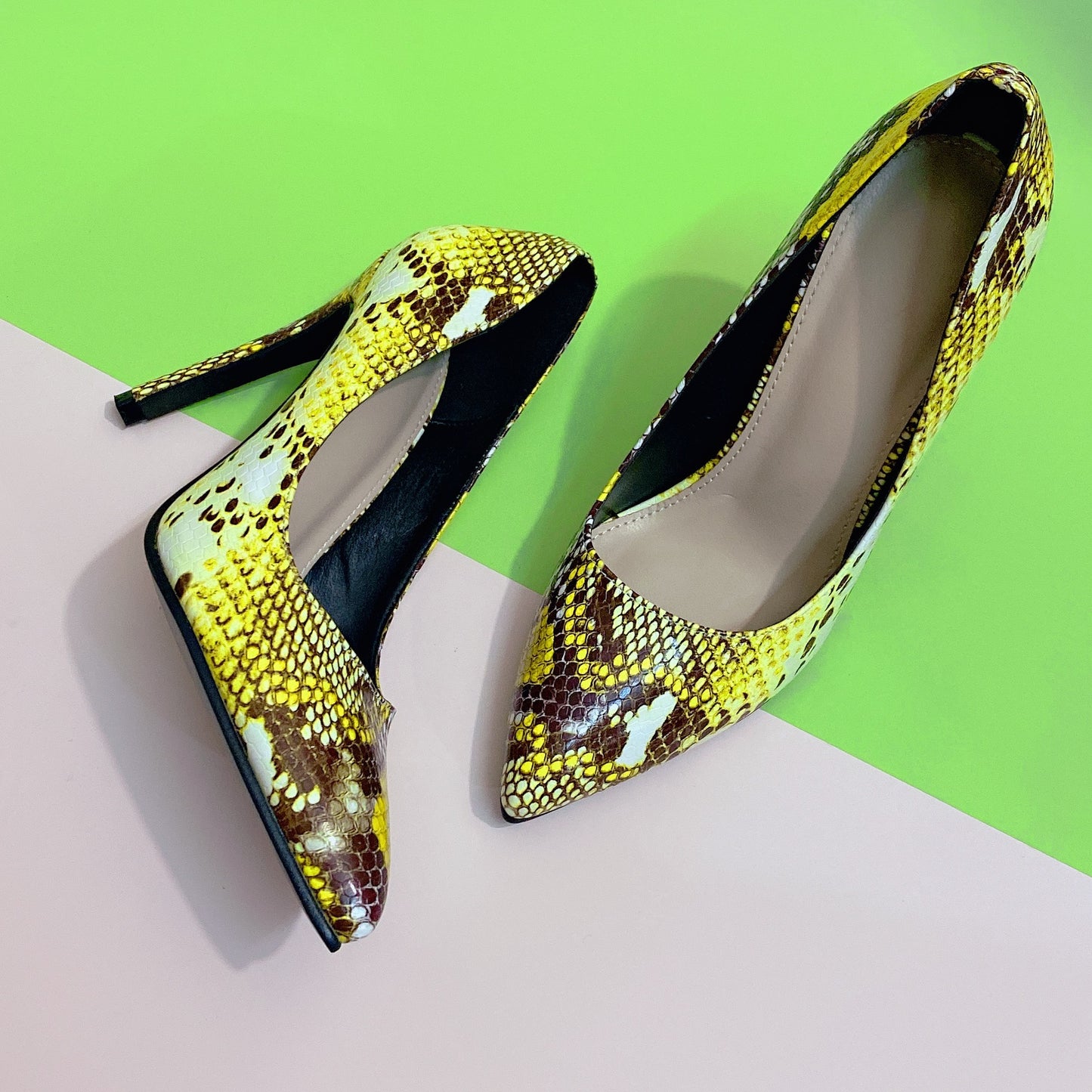 Fashion Pointed Colored Snake Print Stiletto Heels