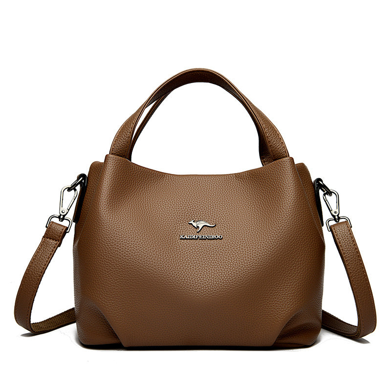 Solid-color High-capacity Versatile Tote Bag With A Textured Lychee Pattern