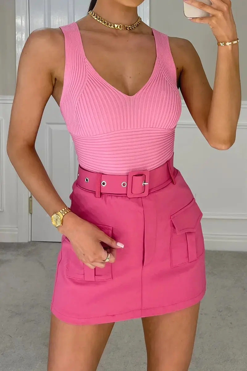 Summer European And American High Waist Fashion Pocket Short Pantskirt