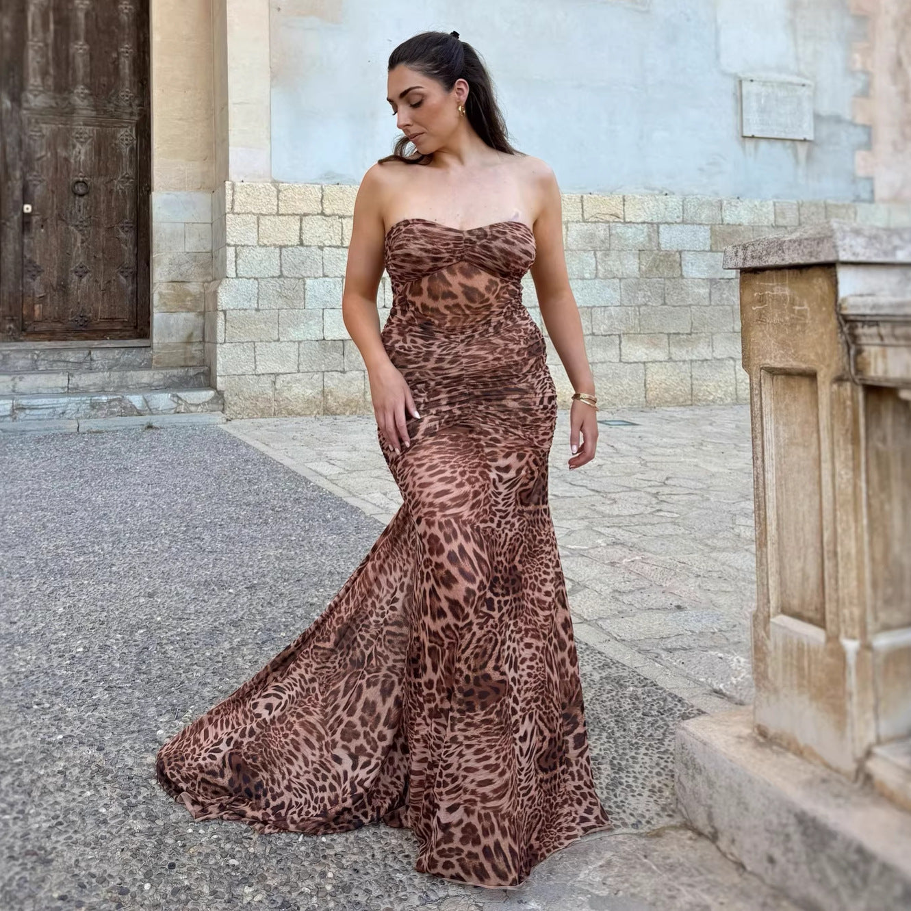 New Womens Leopard-print Slip Dress