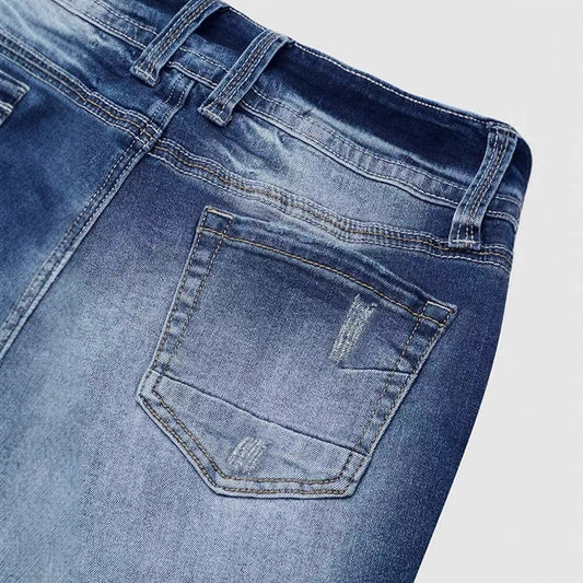 Ladies Mid Waist Stretch Washed Jeans Simple Slim Fit