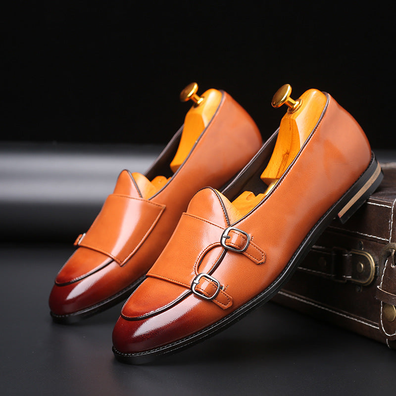 British Pea Shoes Fashion Belt Double Button Small Leather Shoes