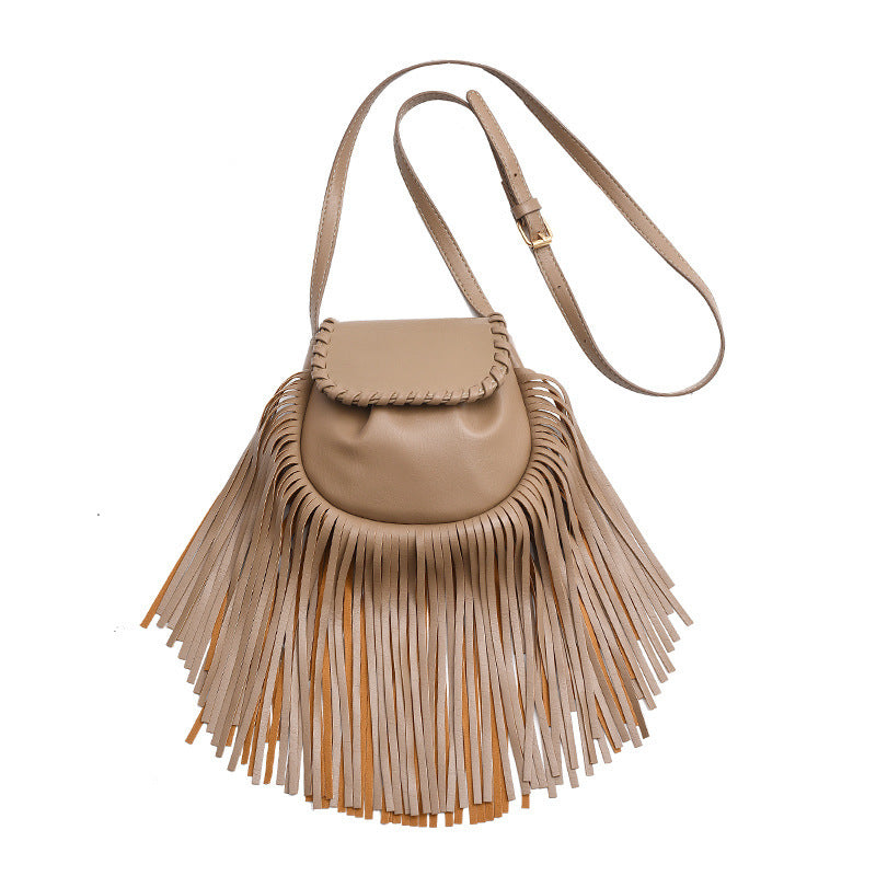 Fashion Trend Retro Tassel Shoulder Cross Body Bucket Bag