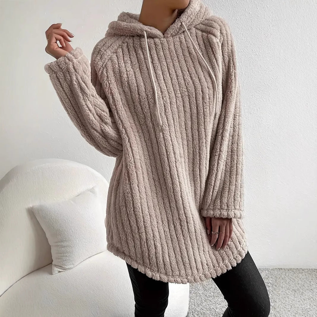 Loose Casual Hoodie Curved Hem Long Sleeve