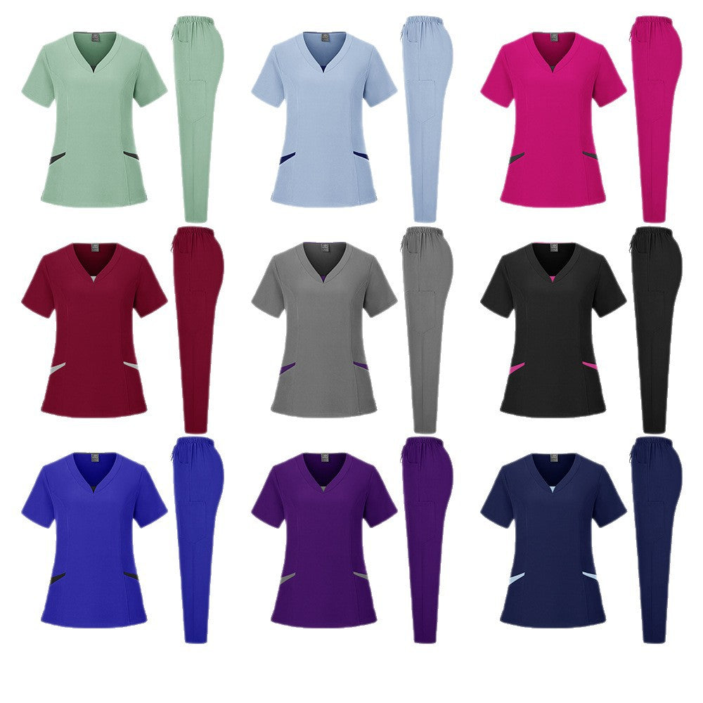 Unisex Dental Clinic Scrub Top With Color-block Design