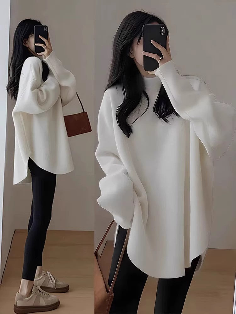 Women's Long Sleeve Loose Mid-length Round Neck Slim And Versatile Base Shirt