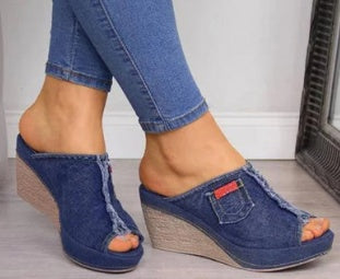 Foreign trade new summer cowboy National Women's sandals in one shape with middle heel