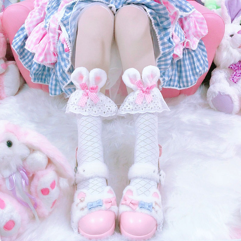 Japanese cute pink Lolita medium short cotton socks