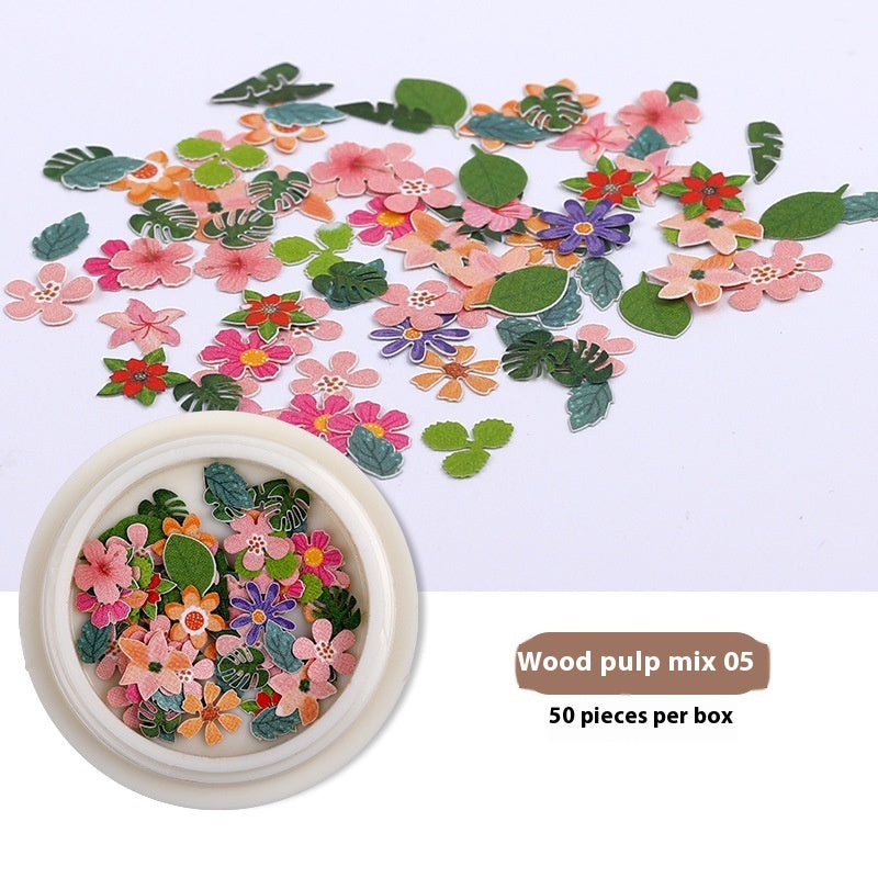 Nail Art Wood Pulp Slice Flower Mixed Nail Sticker DIY Accessories