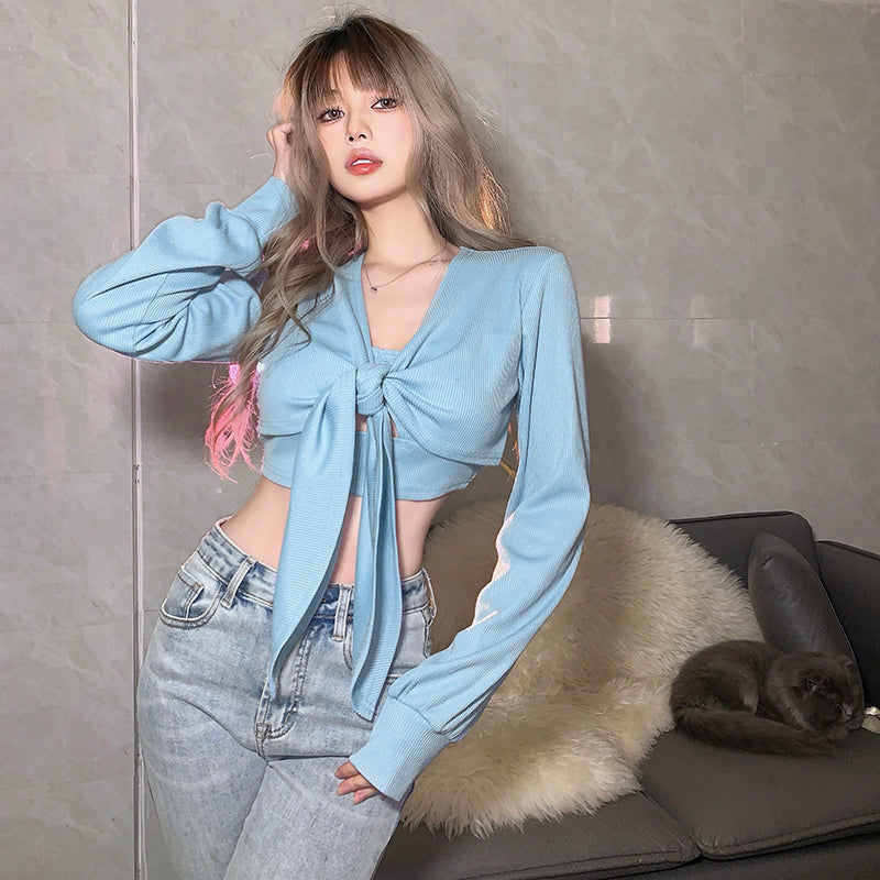 Women's Short Temperament Long Sleeve Knitted Sweater