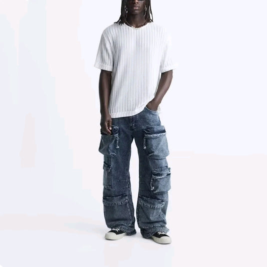 Temperament Fritid Multi-lomme Højtaljede Arbejdstøjsjeans