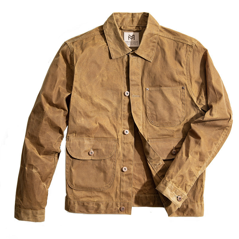Japanese Retro Heavy Oil Wax Canvas Jacket Replica Slim Jacket