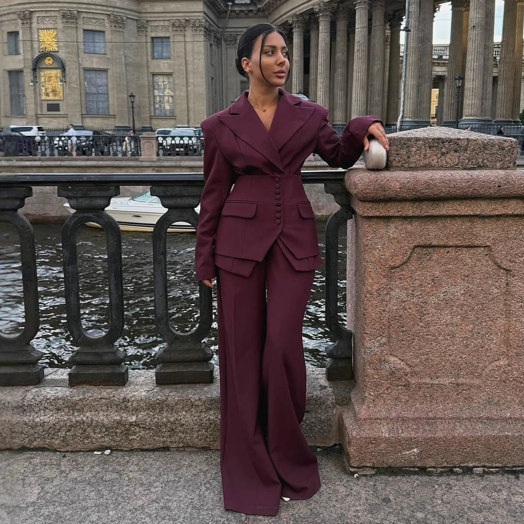Elegant V-neck Set Featuring A Tailored Blazer For A Chic