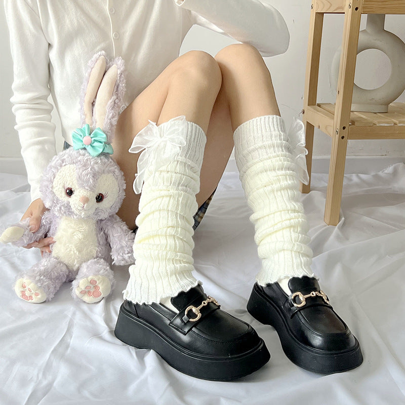 Female Bow Knot Pile Socks Autumn And Winter Soft Girl Calf Cover