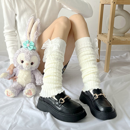 Female Bow Knot Pile Socks Autumn And Winter Soft Girl Calf Cover