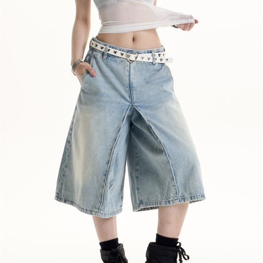 American Retro Hot Girl Style Washed Cropped Jeans