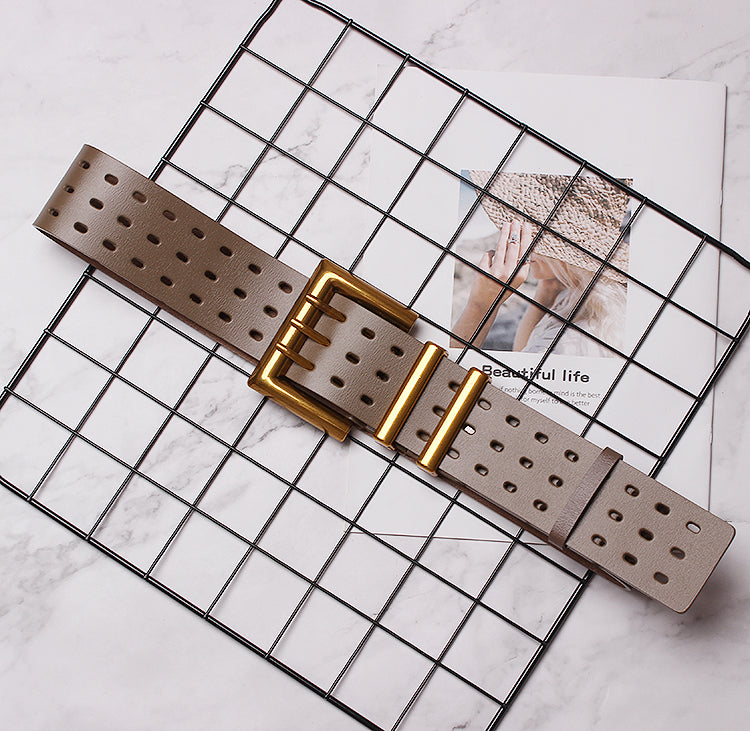 Women's Solid Color Metal Leather Wide Belt