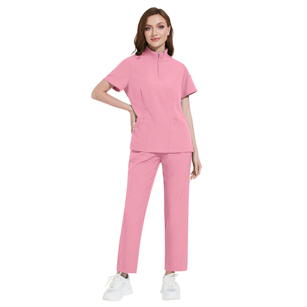Solid-color Stand-up Collar ICU Nurse Pants