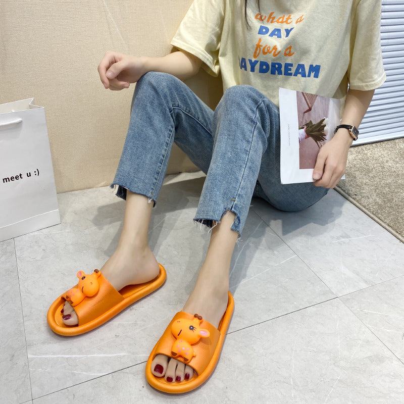 Soft Bottom Bathroom Cartoon Couple Wearing Sandals And Slippers Outside