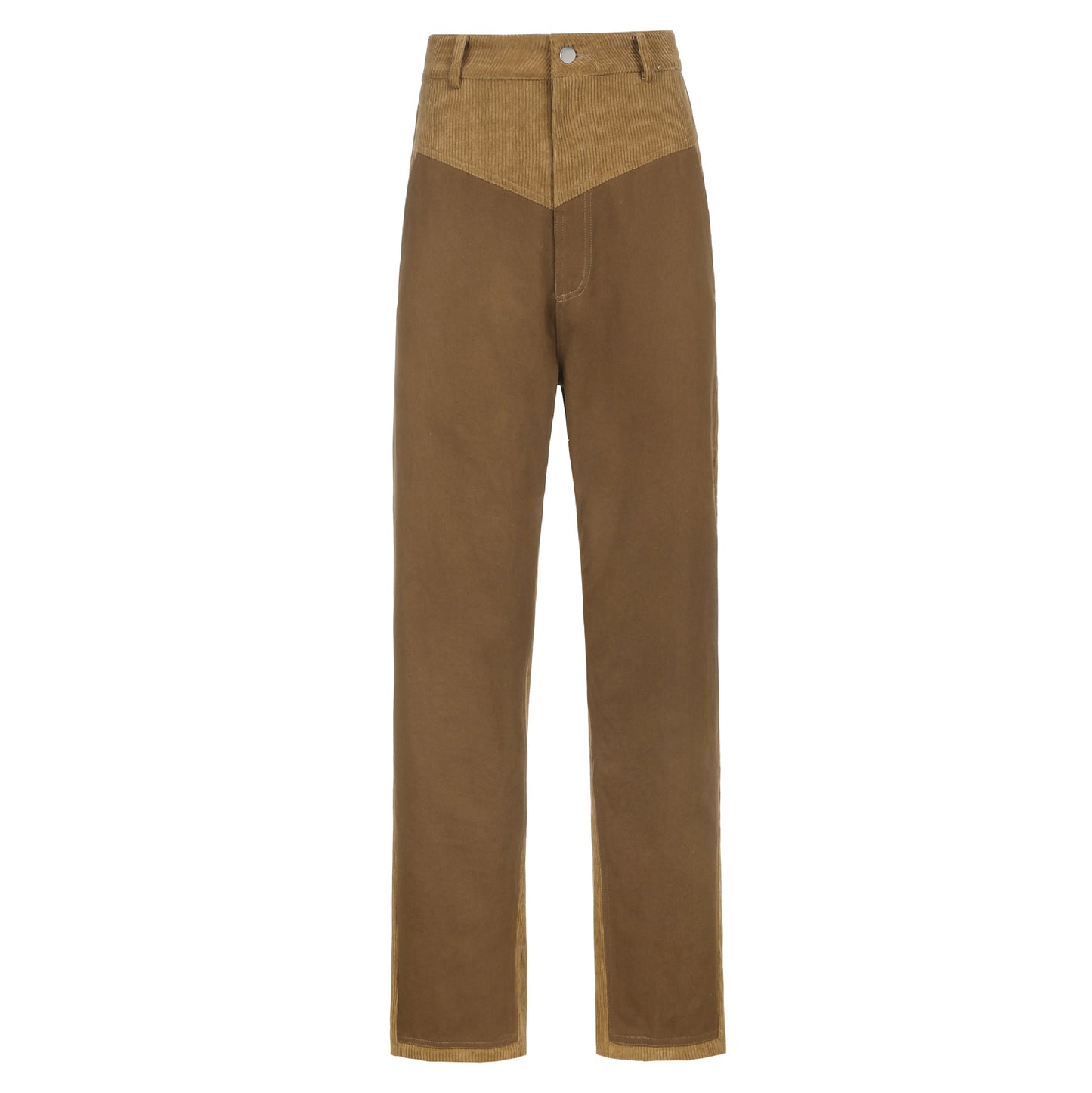Corduroy Stitching Contrast Waist Straight-leg Pants