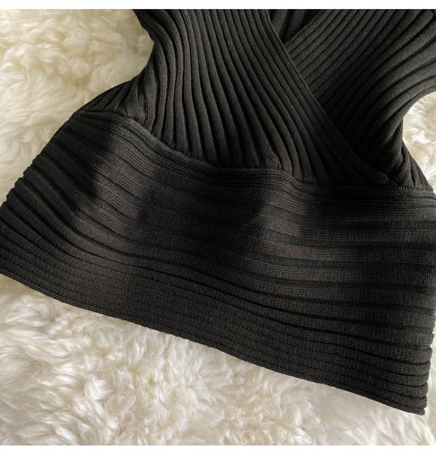 Vest V Neck With Solid Color High Waist Exposed