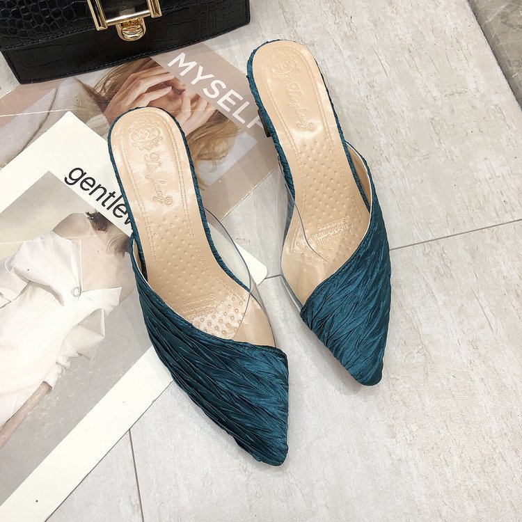 Baotou Half Slippers Female Pointed Outer Wear PVC Stitching