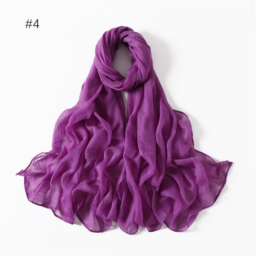 Classic Women's Pure Color Tulle Cotton And Linen Breathable Thin Scarf Silk