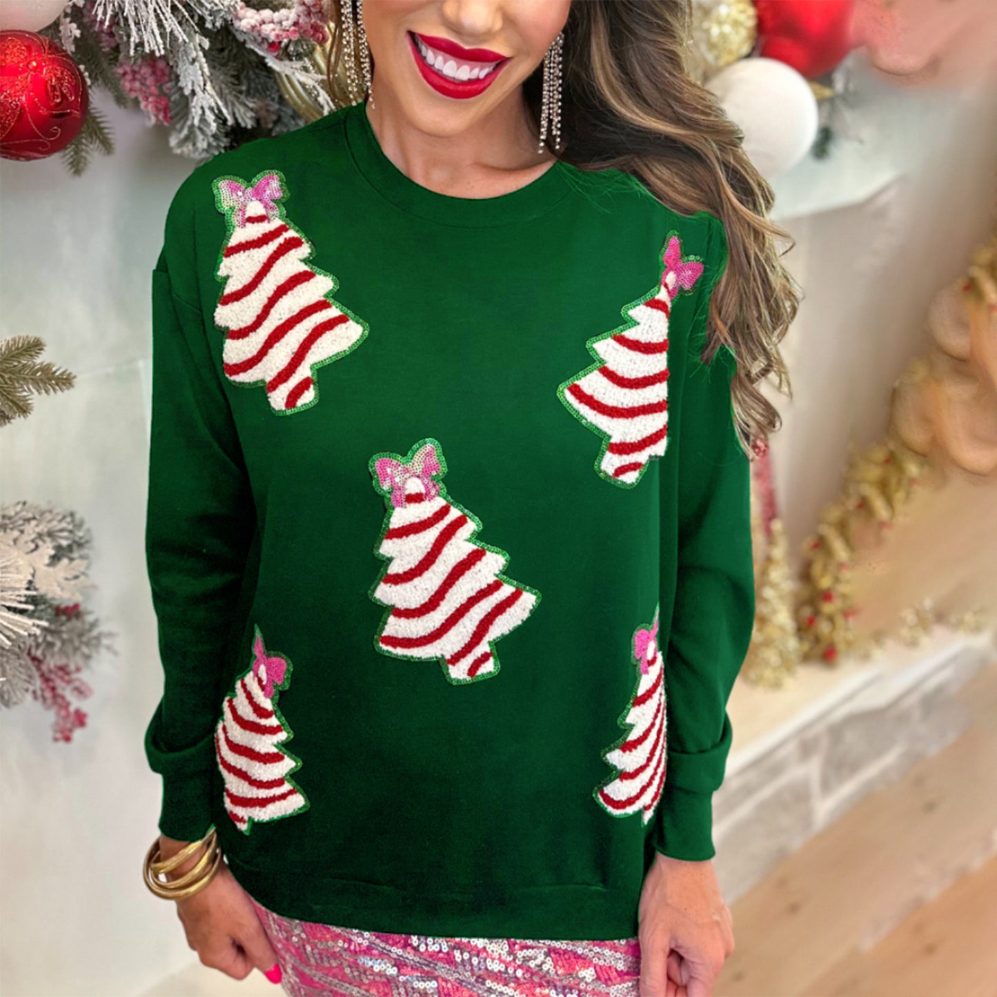 Women's Christmas Tree Decorative Sequins Sweater Casual Loose