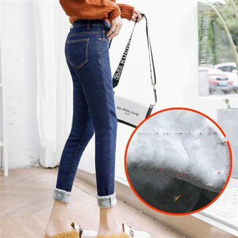 Women's Black Tight Fit And Thin Outer Wear Warm Cotton Pants