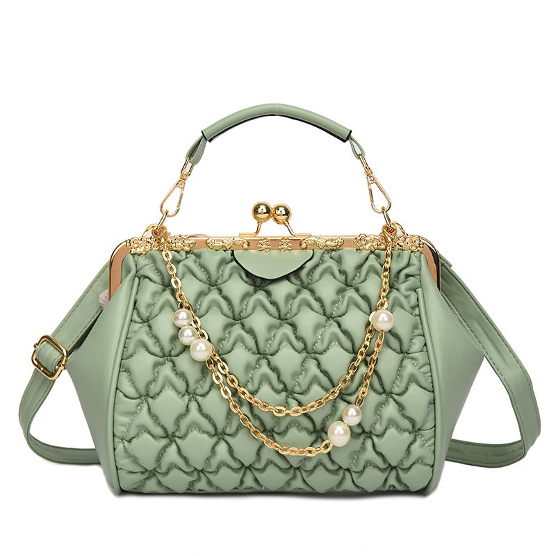Pleated Personalized Retro Texture Portable Clip Buckle Messenger Tote Bag