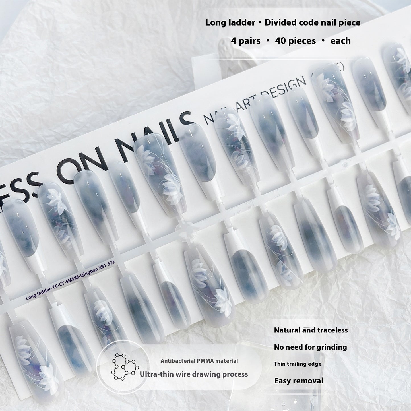 New Chinese Butterfly French Soft Nail Long Ladder Blush Blooming Wear Manicure
