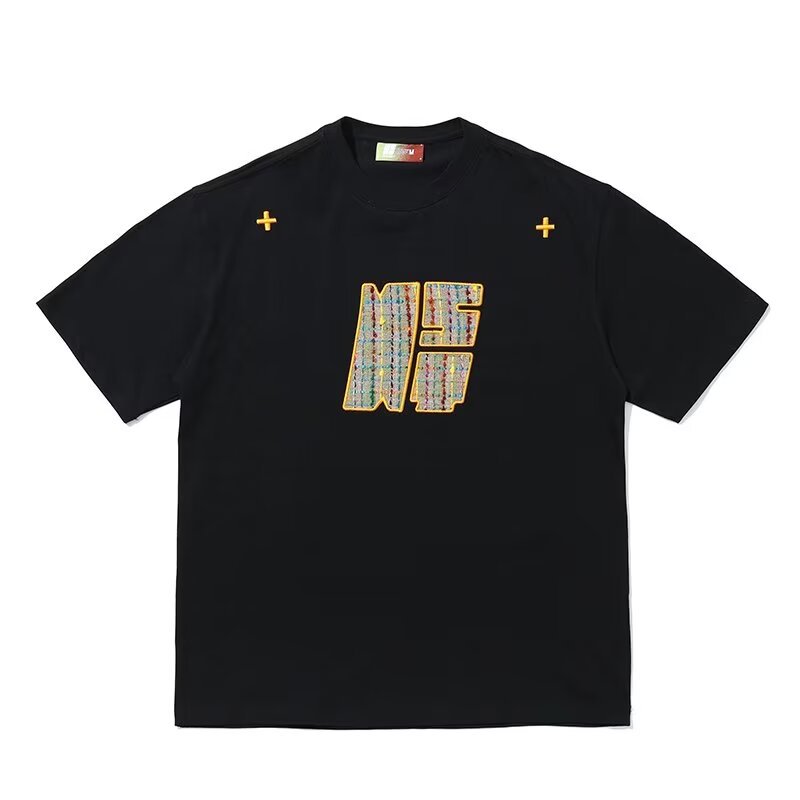 Retro Design Woven Embroidery Loose Short Sleeved T-shirt