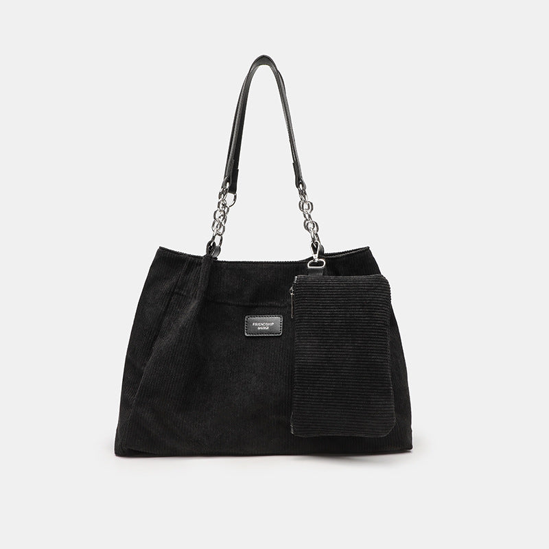 Fashionable High-Capacity Corduroy Commuter Tote Bag