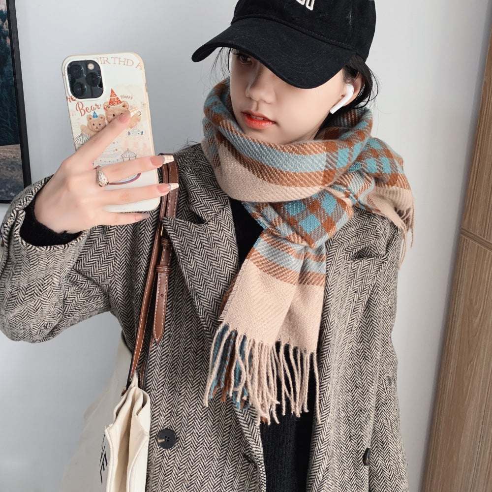 Womens Plaid Thickened Warm Neck WarmerScarf