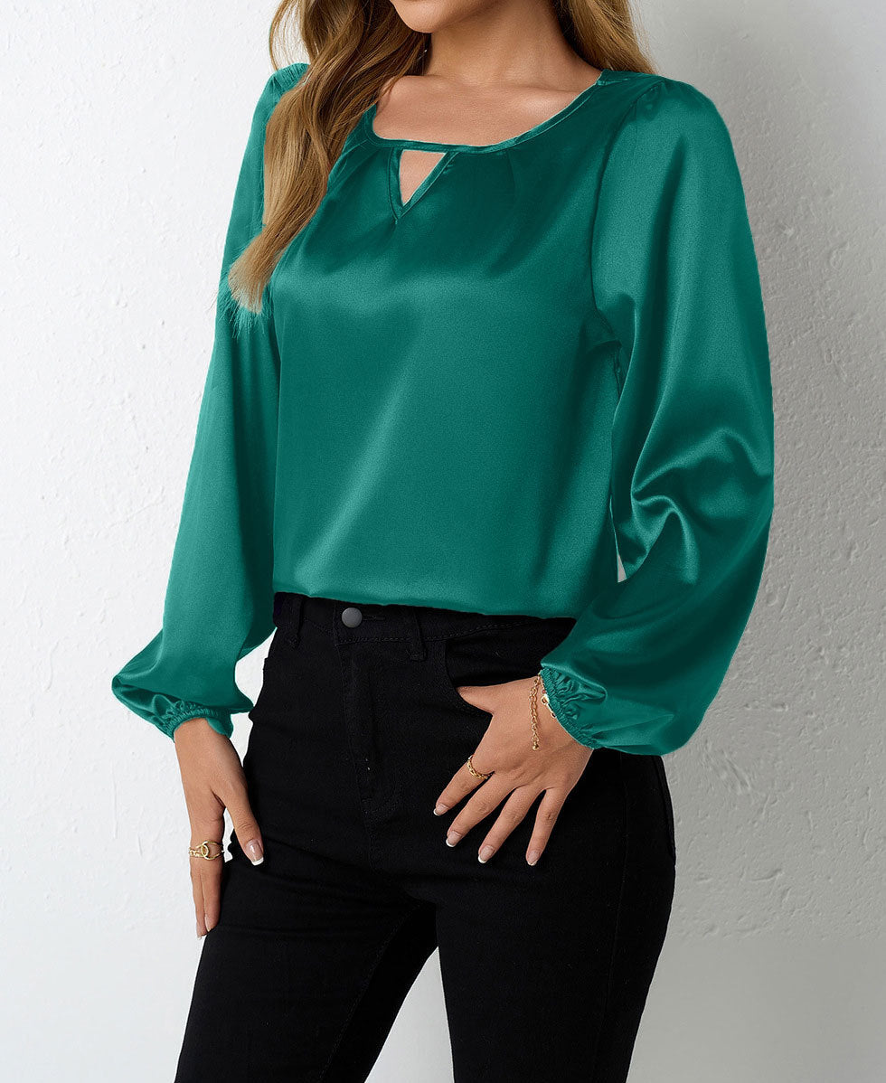 Women's Silk-like Pleated Long-sleeved Satin Top