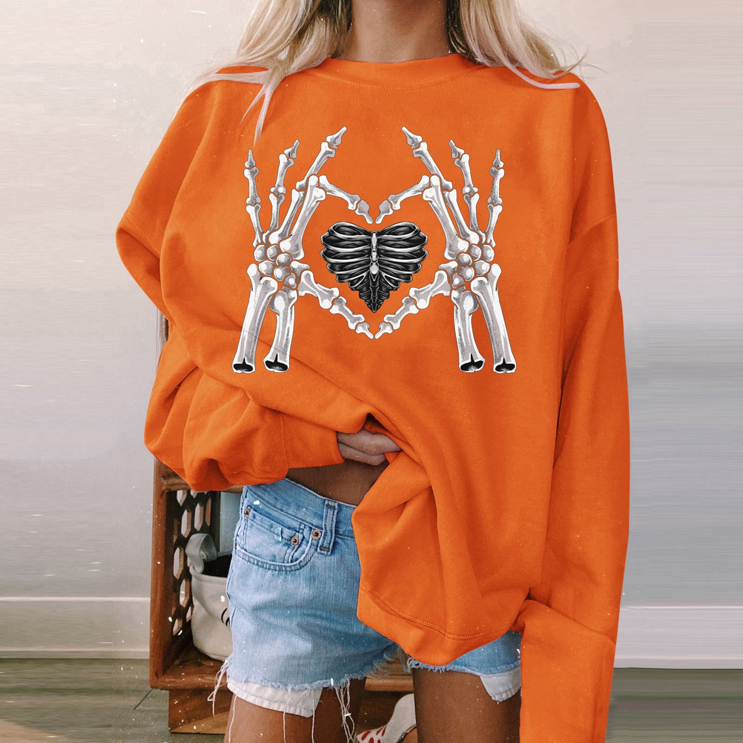 Kvinders Langærmet Afslappet Printet Polstret Sweatshirt til Halloween