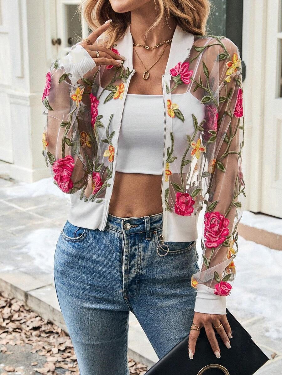 Fashionable Lace Mesh Jacket With A Stylish Hollowed-out Design